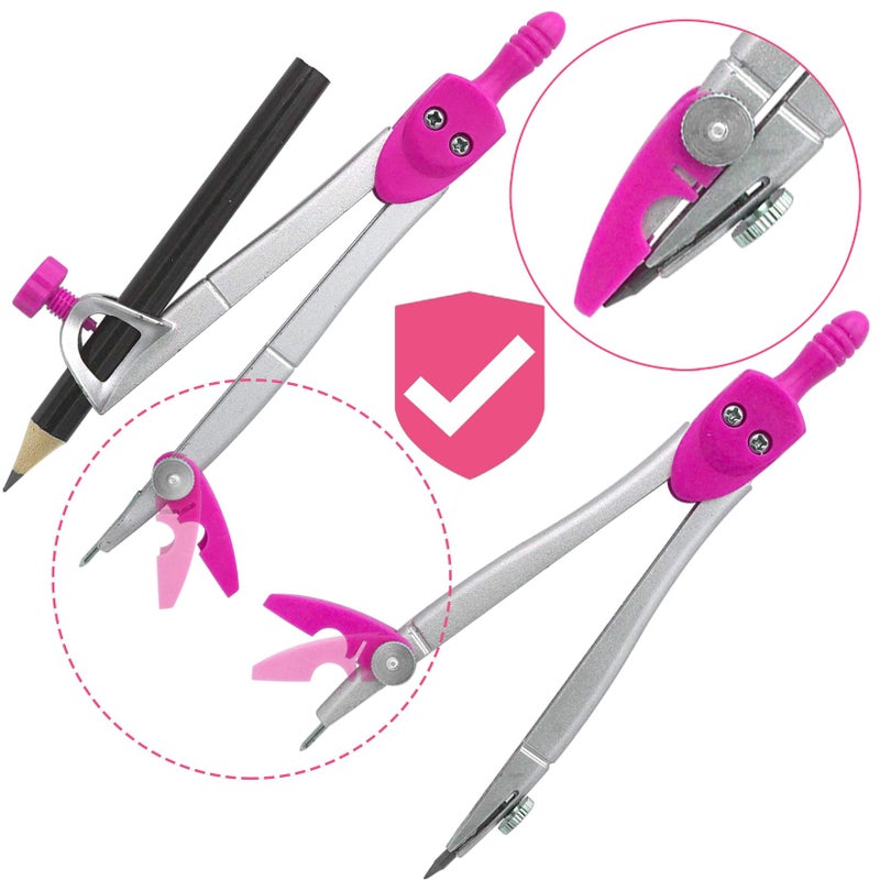 Akuoly Geometry Set Maths Compasses for Grade Students Back to School Supplies with Compasses Protractor in Carry Case, Pink - Image 2